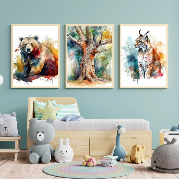 Lot de 3 affiches Lynx et Ours - KoalaChicStudio