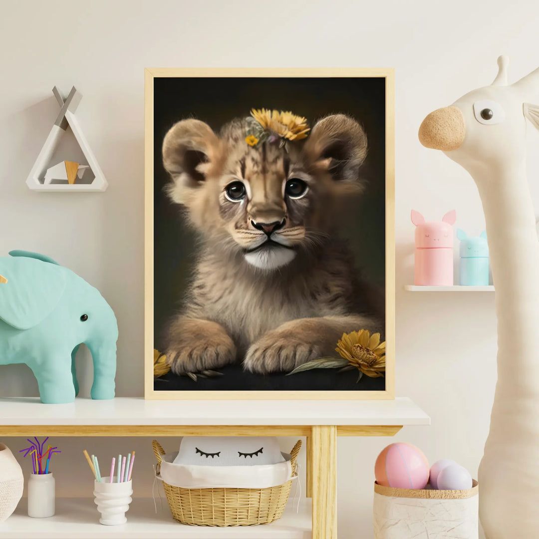 Affiche Bébé Lion Fleur - KoalaChicStudio