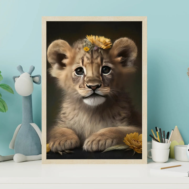 Affiche Bébé Lion Fleur - KoalaChicStudio