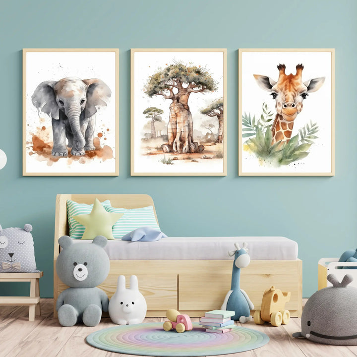 Lot de 3 affiches Animaux Savane Aquarelle - KoalaChicStudio