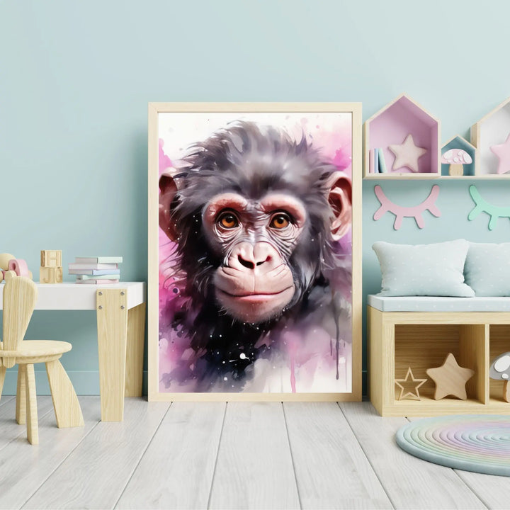 Affiche Bébé Chimpanzé rose - Koala Chic Studio