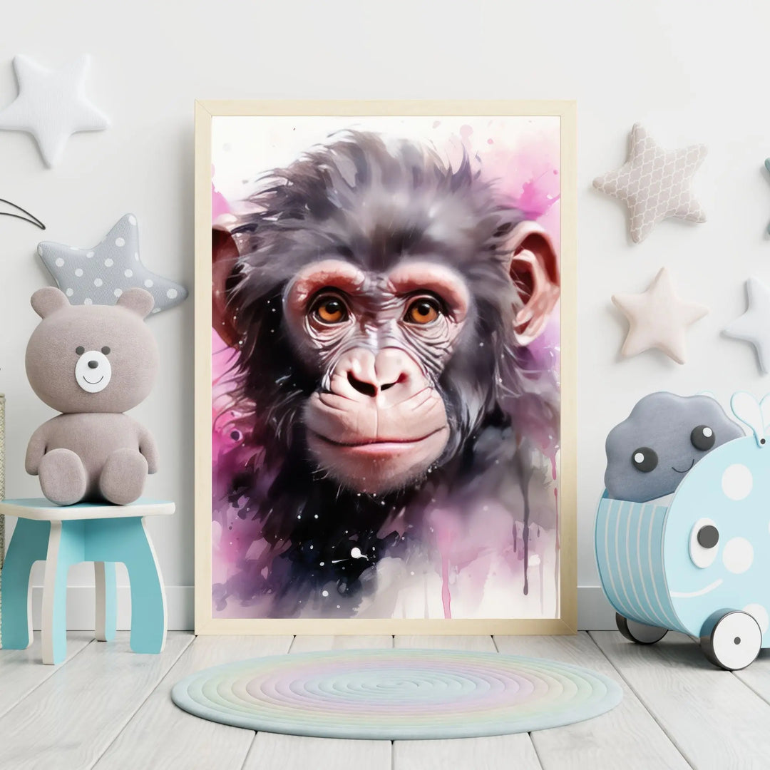 Affiche Bébé Chimpanzé rose - Koala Chic Studio