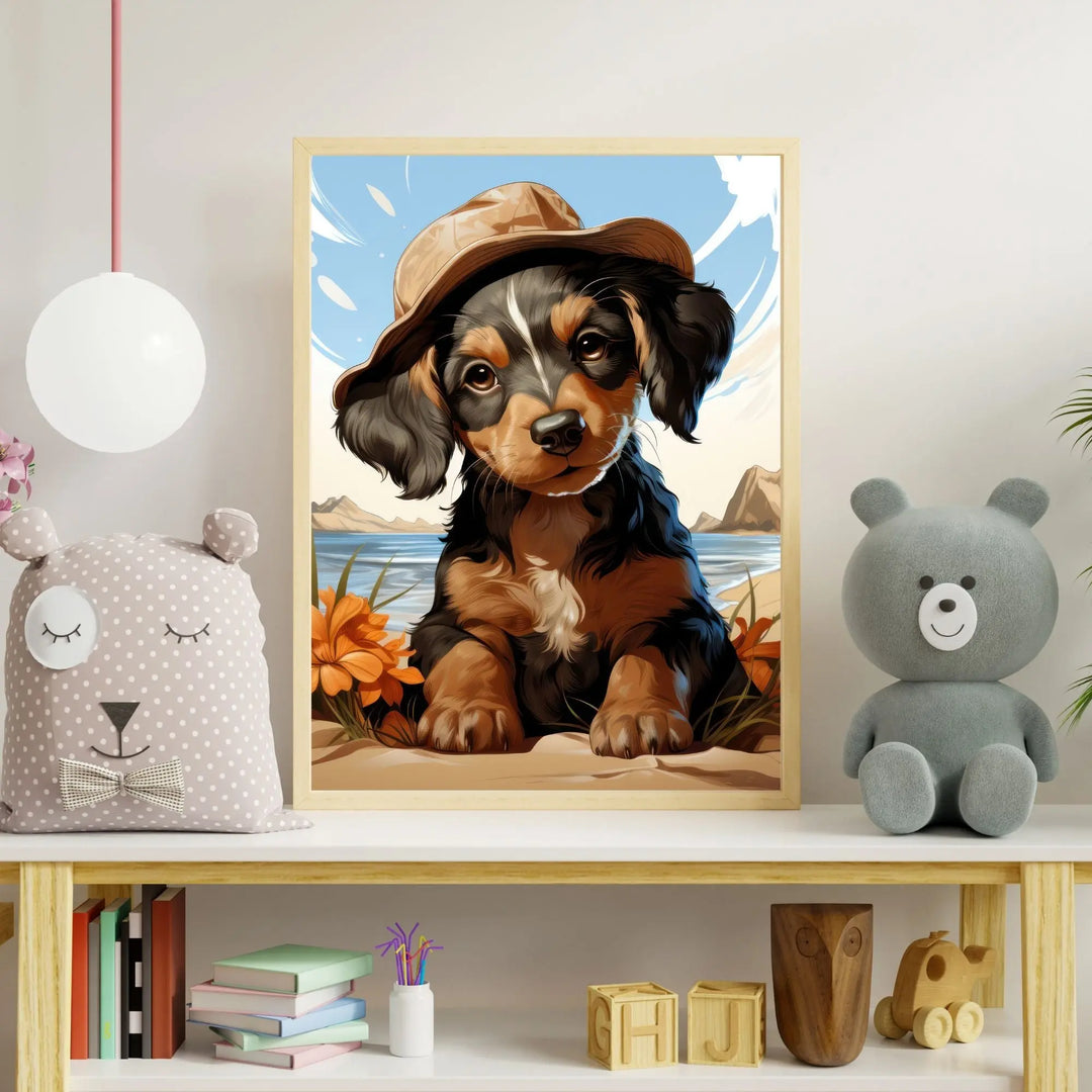 Affiche Chiot à la plage - Koala Chic Studio