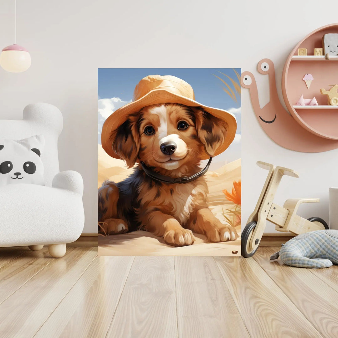 Affiche Chiot Chapeau Paille - Koala Chic Studio