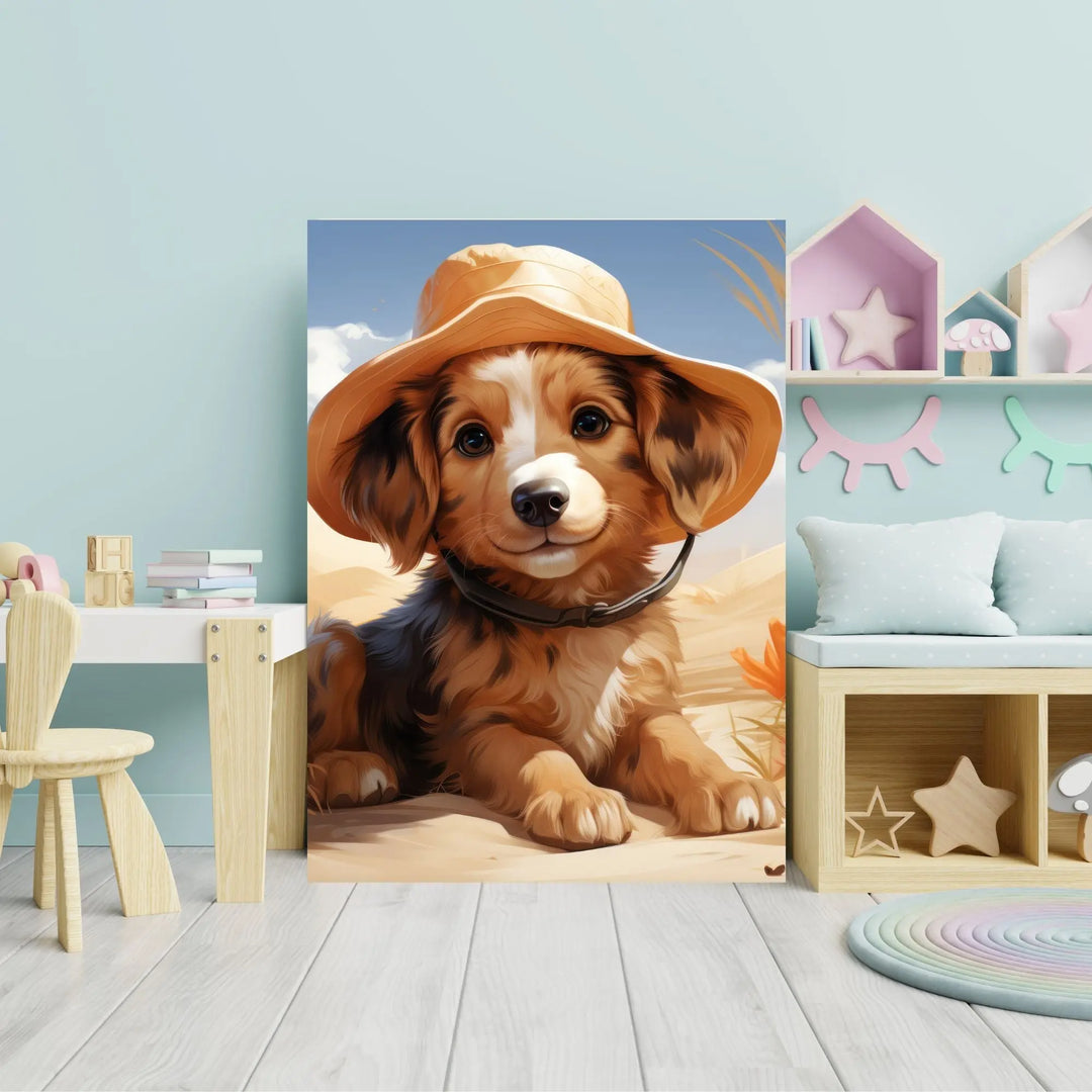 Affiche Chiot Chapeau Paille - Koala Chic Studio