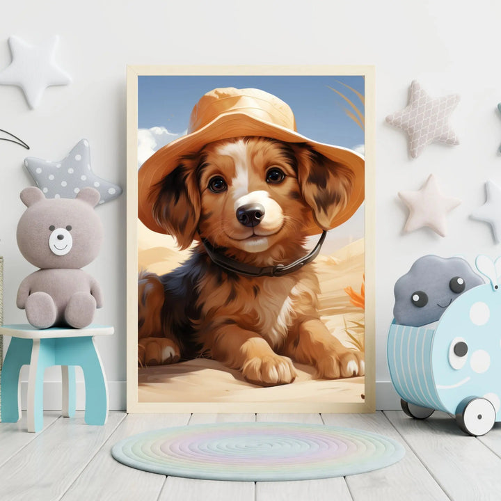 Affiche Chiot Chapeau Paille - Koala Chic Studio