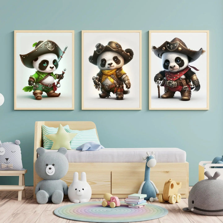 Lot de 3 affiches Bébé Panda Pirates - KoalaChicStudio