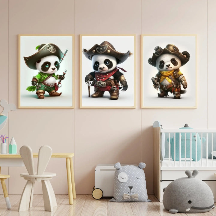 Lot de 3 affiches Bébé Panda Pirates - KoalaChicStudio