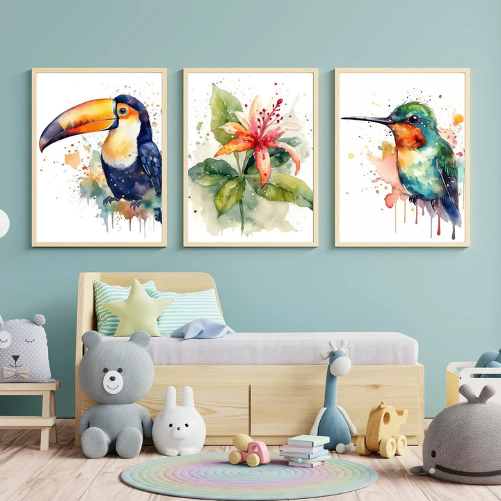 Lot de 3 affiches Toucan et Colibri du Costa Rica - KoalaChicStudio